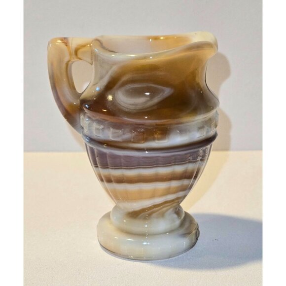 Vintage Imperial Glass Caramel Brown & White Slag Glass Miniature Pitcher Vase - Picture 2 of 7